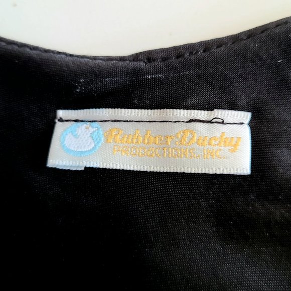 Black silky dress with painted red flowers. - Picture 7 of 11